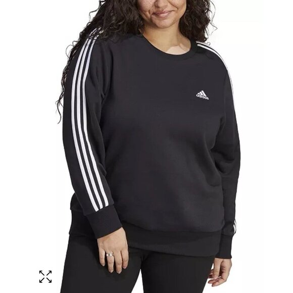 Adidas 3-Stripes Crewneck Women’s Fleece Sweatshirt Black Heather Plus Size 2X - Picture 1 of 15